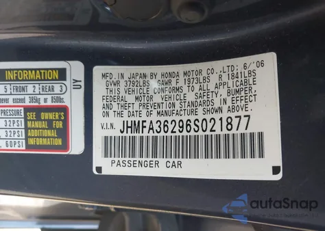 2006 Honda Civic Hybrid z USA, uszkodzony, nr VIN JHMFA36296S021877